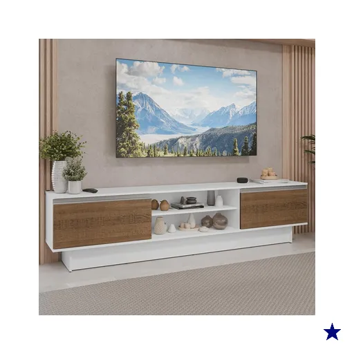 Rack para TV até 80 Polegadas 218 cm 2 Portas Branco/Rustic Glamy Madesa
