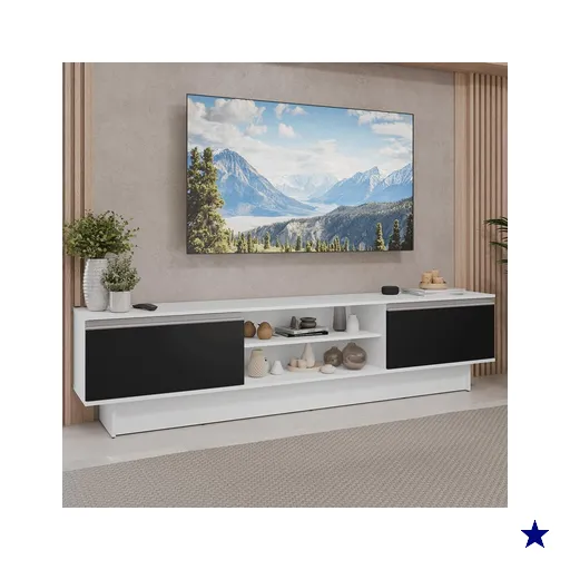 Rack para TV até 80 Polegadas 218 cm 2 Portas Branco/Preto Glamy Madesa