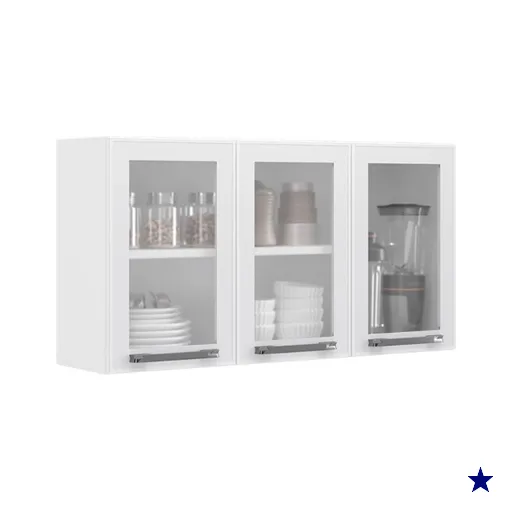 Armário Aéreo Florença 105cm C/ 3 Portas Branco/Itatiaia