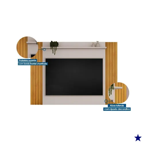 Estante p/ Sala até 55 Pol Trend/Flat Ripado c/ Portas e Nichos 150x168cm…