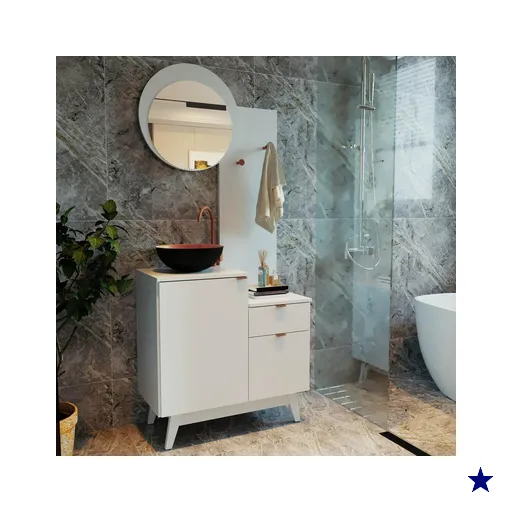 Conjunto Para Banheiro 80cm Com Espelho 2 Porta E 1 Gaveta Bn3680 Branco…