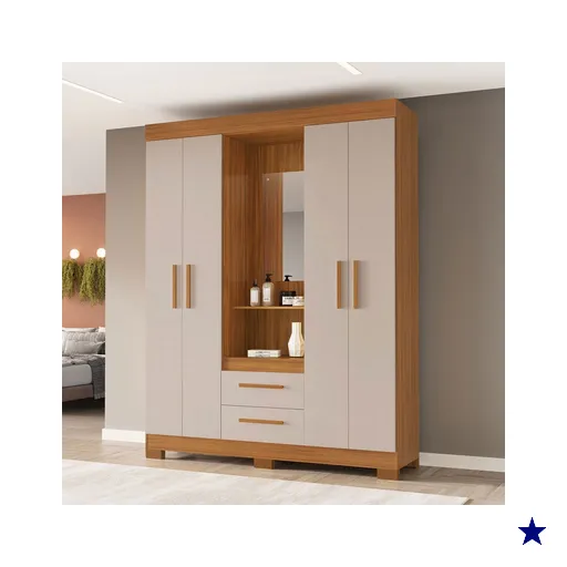 Guarda-Roupa Casal Tijucas 4 Portas 2 Gavetas com Espelho Freijó Trend/Off…