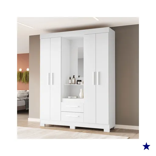 Guarda-Roupa Casal Tijucas 4 Portas 2 Gavetas com Espelho Flex Branco/Rosa -…