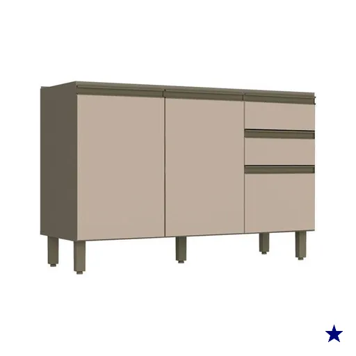 Gabinete p/Pia Cozinha Balcão Connect 3 Portas e 2 Gavetas 120cm Duna/Cristal…