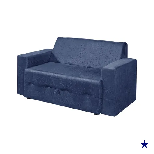 Sofá-cama 2 Lugares Pratik 5000 Mamflex Azul Suede Amassado