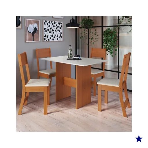 Conjunto Sala de Jantar Fidelitá Siena Com 4 Cadeiras Freijó/Off-White…