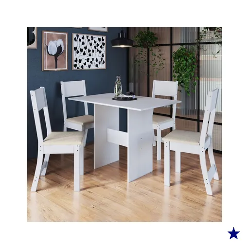 Conjunto Sala de Jantar Fidelitá Siena Com 4 Cadeiras Branco Assento Linho