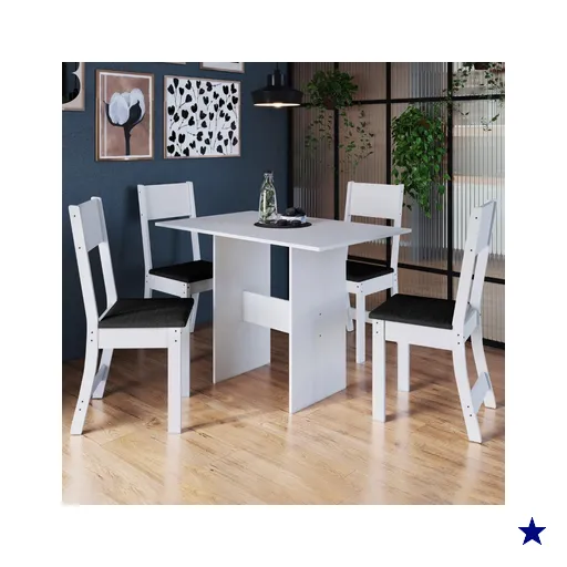 Conjunto Sala de Jantar Fidelitá Siena Com 4 Cadeiras Branco Assento