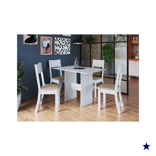 Conjunto Sala de Jantar Fidelitá Siena Com 4 Cadeiras Branco Assento Bege