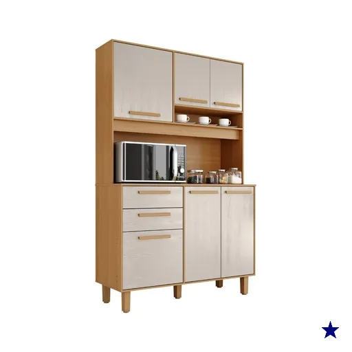 Armário de Cozinha Completa 6 Portas 2 Gavetas Porto - Madeirado/Areia