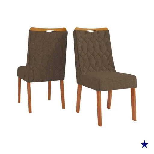 Conjunto de 2 Cadeiras Estofada Sala de Jantar Bel - Madeirado/Marrom