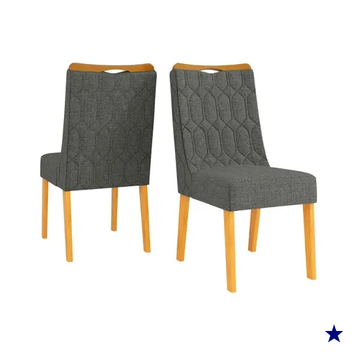 Conjunto de 2 Cadeiras Estofada Sala de Jantar Bel - Cedro/Cinza