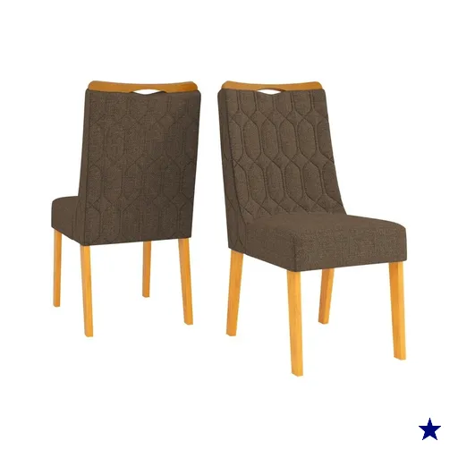 Conjunto de 2 Cadeiras Estofada Sala de Jantar Bel - Cedro/Marrom