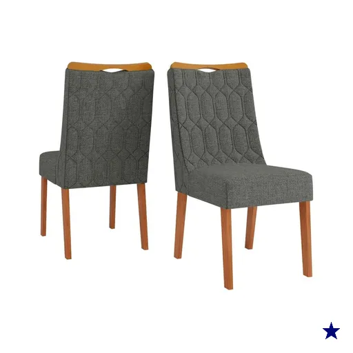 Conjunto de 2 Cadeiras Estofada Sala de Jantar Bel - Madeira/Cinza