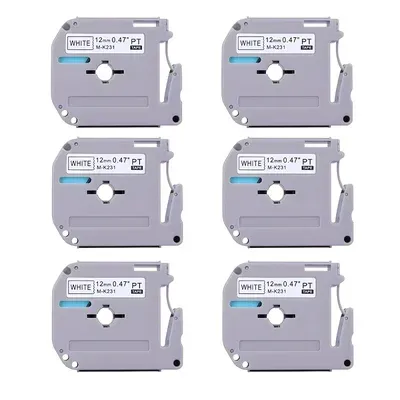 6x Fita Adesiva Brother Compatível Mk231 Cm Preta Branca 12 Mm 0,47 Pt-45m-231…