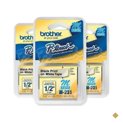 Fita Para Rotulador 12mm Brother Pack Com 03 Fitas M231 Preto/branco M231m3