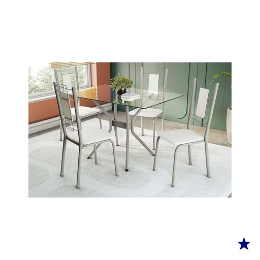 Conjunto: Mesa Sala Jantar Loire c/ Tampo de Vidro 120x80cm e 4 Cadeiras…