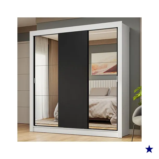 Guarda-Roupa Casal 3 Portas de Correr com Espelhos Branco/Preto Nobre Madesa