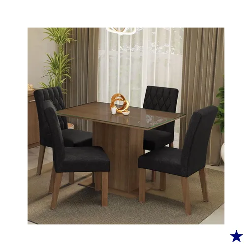 Conjunto Sala de Jantar Mesa Tampo de Vidro 4 Cadeiras Rustic/Oxford Reale…