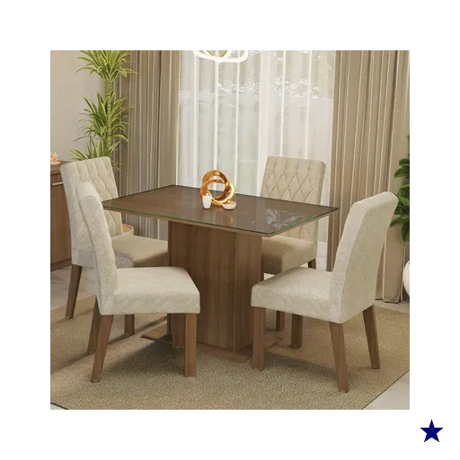 Conjunto Sala de Jantar Mesa Tampo de Vidro 4 Cadeiras Rustic/Imperial Reale…