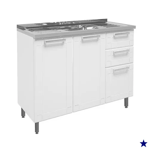 Balcão de Cozinha Gabinete c/Pia Múltipla 6015 3 Portas e 2 Gavetas 105cm…