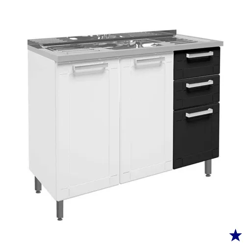 Módulo Cozinha Bertolini Múltipla    6015 3 Portas e 2 Gavetas Branco/Preto