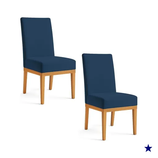 Kit 2 Cadeiras de Jantar Brisa Veludo Azul Marinho Base de Madeira - Pallazio