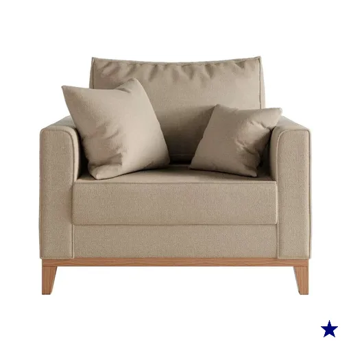 Poltrona Beny Pés e Base em Madeira Linho Cotton Bege