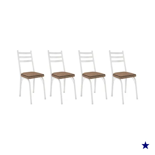 Kit 4 Cadeiras de Cozinha Luisiana Estampado Rattan Bege Pés de Ferro Branco -…