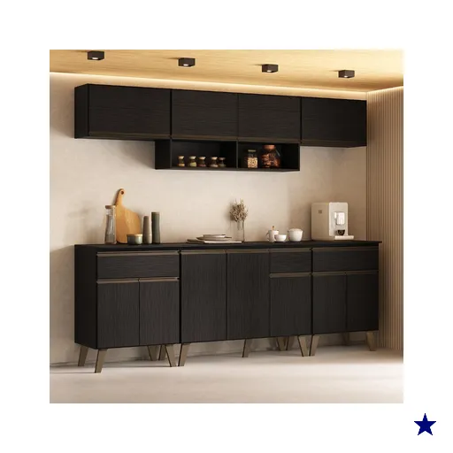 Armário de Cozinha Completa Atlanta Smart Carraro Preto Touch
