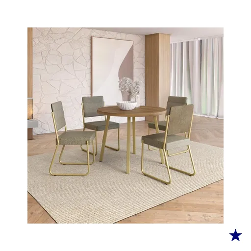 Conjunto Sala de Jantar 4 Cadeiras Dalia Carraro Carvalho Dourado