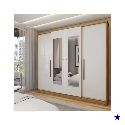 Guarda-Roupa Solteiro Adam 4 Portas 2 Gavetas com Espelho Marrocos/Off White -…