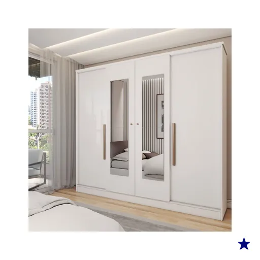 Guarda-Roupa Solteiro Adam 4 Portas 2 Gavetas com Espelho Branco  - Panorama…