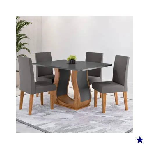 Mesa de Jantar 4 Lugares Amarena Mel/Tampo Cinza/Veludo Cinza - Viero Móveis