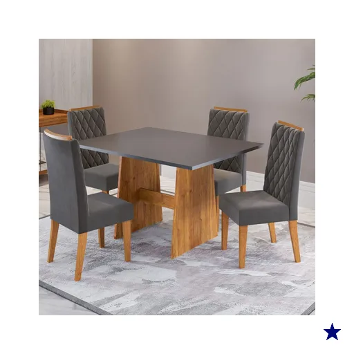 Mesa de Jantar 4 Lugares Xandria Mel/Cinza - Viero Móveis