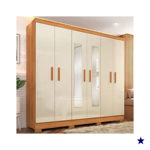 Guarda-Roupa Casal Cancun 6 Portas 2 Gavetas com Espelho Cinmomo/Off White -…