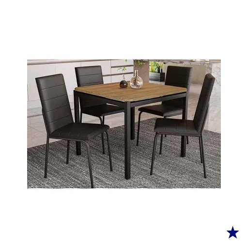 Conjunto: Mesa de Cozinha Reno c/ Tampo de Madeira 90cm e 4 Cadeiras Amsterdã…