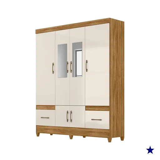 Guarda Roupa Casal MS912 6P Espelho 165 cm Freijo Off White Moval