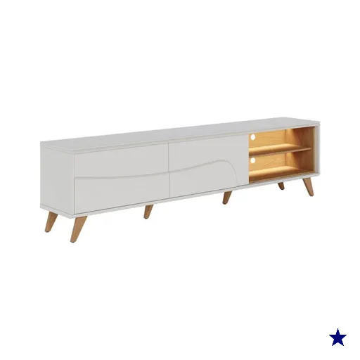 Rack Bancada Para TV 75 Pol 217 cm Amalfi Com Led Pes Madeira Off White Matte…
