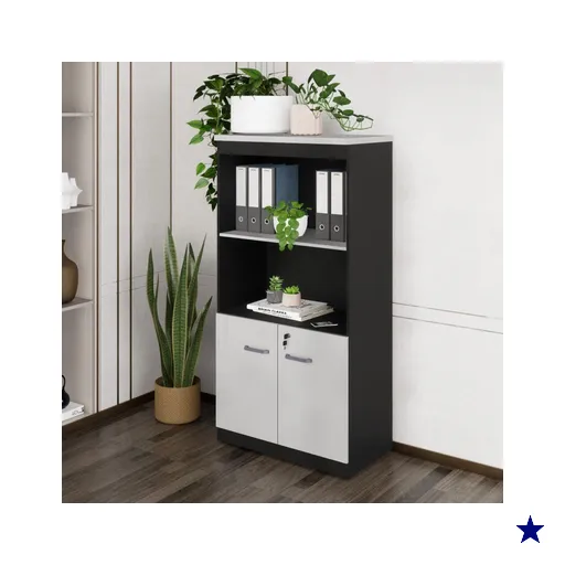 Armário de Escritório 80cm 2 Portas com Chave Multimóveis CR25298 Cinza/Preto