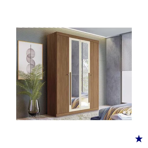 Guarda Roupa 4 Portas e 2 Gavetas c/ Espelho Buriti jatoba/Areia - Santos…