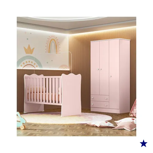 Quarto Infantil Completo Iris 3 Portas 2 Gavetas Rosa - Pnr Móveis