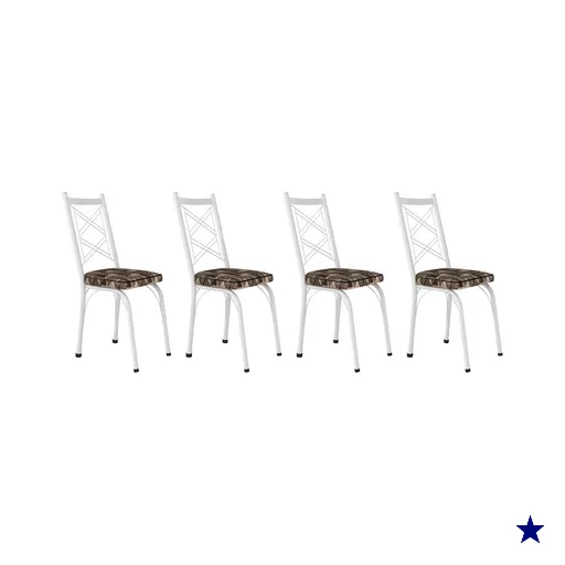 Kit 4 Cadeiras de Cozinha Delaware Estampado Mosaico Palha Pés de Ferro Branco…