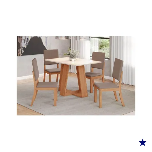 Conjunto: Mesa de Cozinha Lins c/ Tampo Madeirado 120x80cm e 4 Cadeiras Milla…