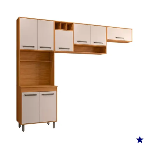 Cozinha Compacta 3 Peças 258x218 cm Malta Freijo Off Acetinado POLIMAN