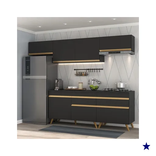 Cozinha Completa Multimóveis Veneza GB FG3708 com Armário e Balcão Preta