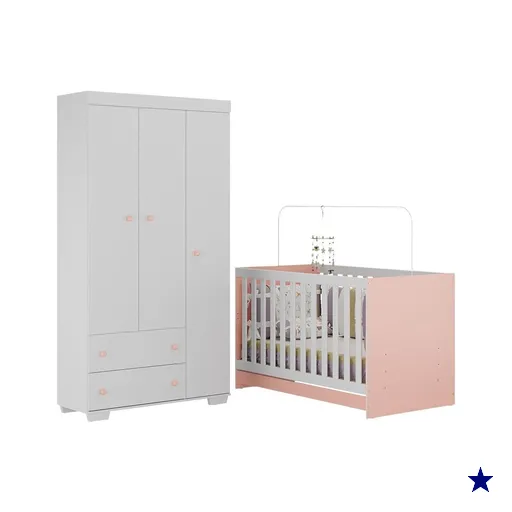 Quarto Infantil com Berço 3 em 1 e Guarda-Roupas Algodão Doce Multimóveis…