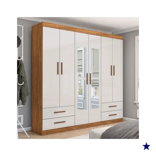 Guarda-Roupa Casal Mondo 6 Portas 4 Gavetas com Espelho Cinamomo/Off White -…