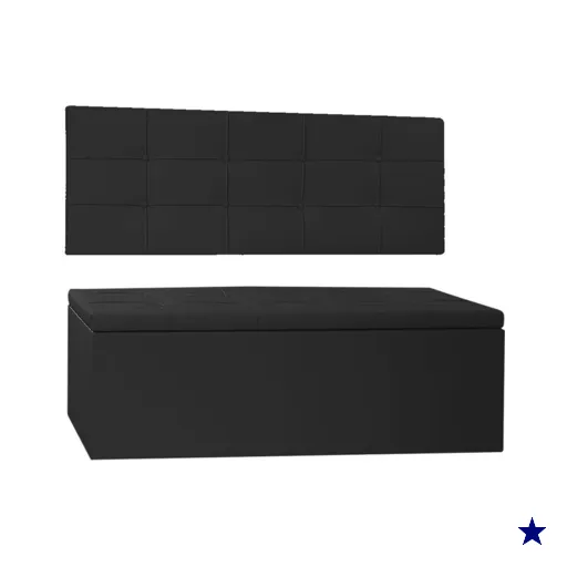 Kit Painel e Calçadeira Baú King 1,95m Roma Corano Preto - Pallazio