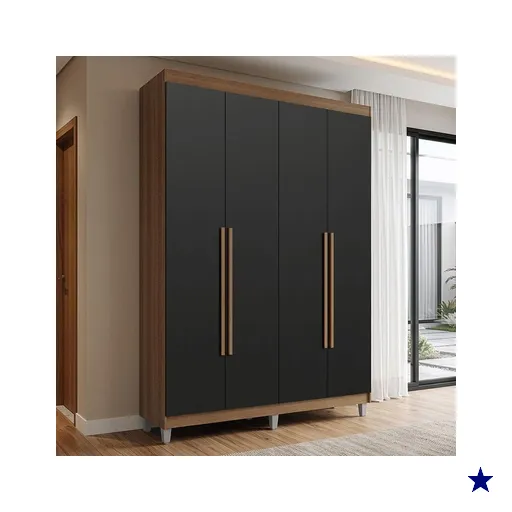 Guarda-Roupa Solteiro com Pés 4 Portas Batentes Rustic/Preto/Rustic Venus…